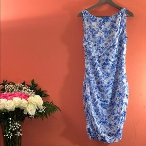 Ann Taylor Blue and White Patterned Midi Dress